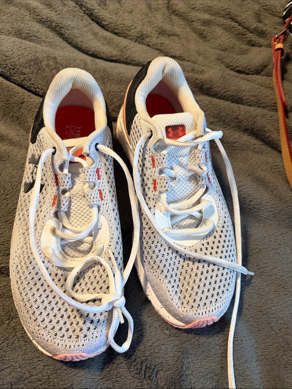 Under Armour White and Black Mesh Running Shoes with Coral Accents - Picture 1 of 6